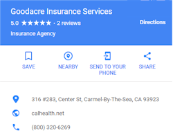 Google review for www.calhealth.net and Goodacre Insurance Services